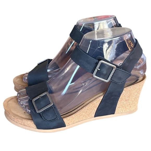 Aetrex Lexa Quarter Strap Leather Wedge Black Sz 7 - Picture 6 of 9